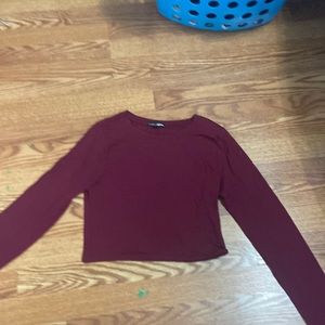 FashionNova Medium burgundy long sleeved crop shirt
